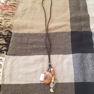 Charm Necklace with Black Leather Cord